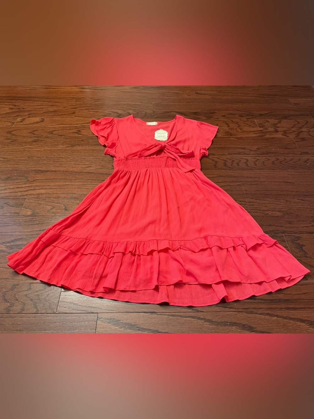 Altar’d State Size Large Pink Smocked Flutter Sleeve Mini Dress Ruffle Hem NWT